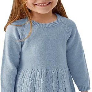 Girls Knit Sweater Dress Long Sleeve Ribbed Ruffle A-Line Swing Pullover